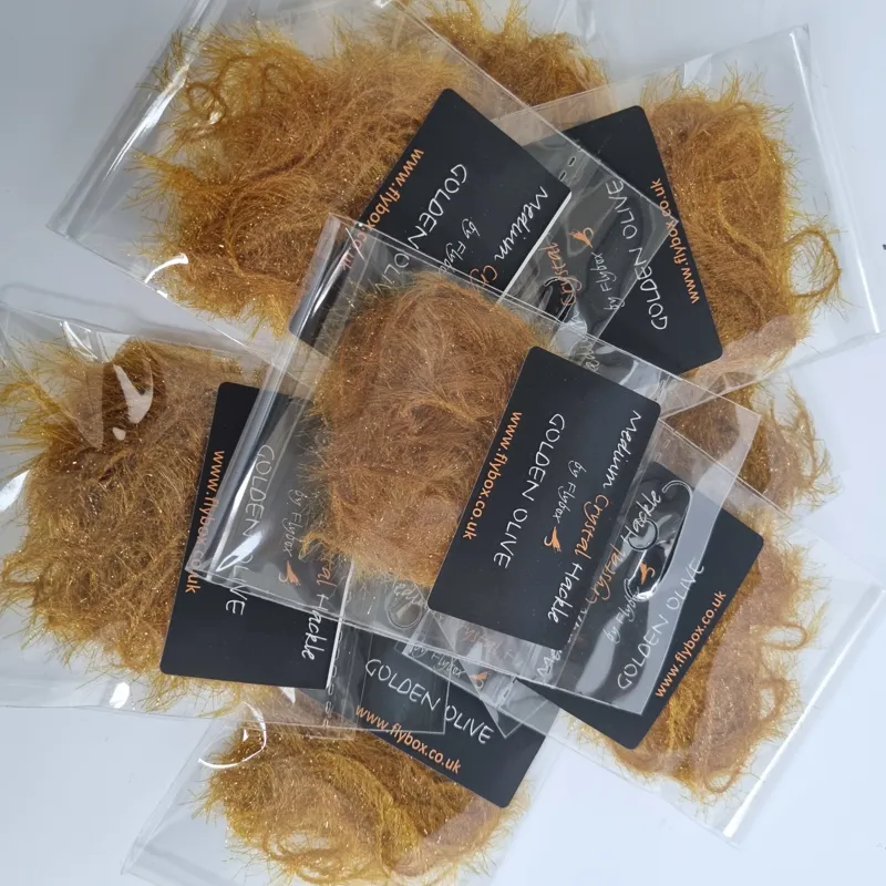 Flybox Medium Crystal Hackle in Golden Olive-1